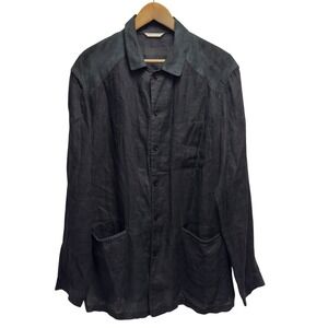 Gimo's Summer Mens Size 52 Black Suede Leather Linen Flax Chore Shirt Jacket euc